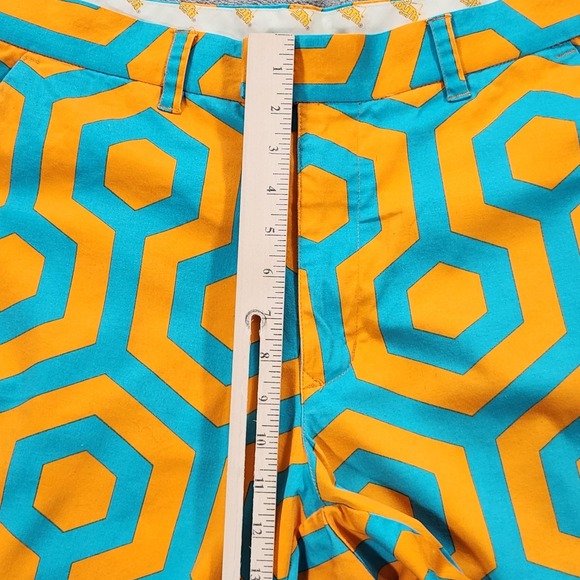 Loudmouth Golf Shorts Mens 34 Orange Blue Hex Pattern Geometric Summer‎ Fun Logo - Picture 11 of 12